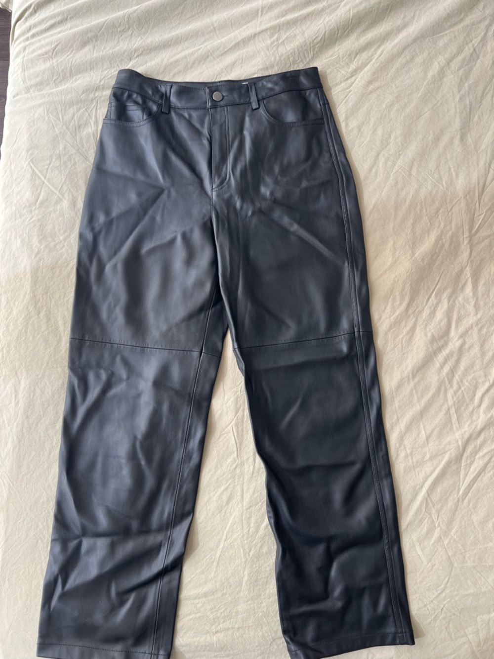 Black Faux Leather High-Rise Straight Leg Pants